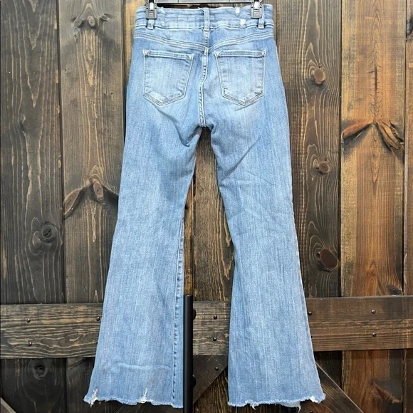 KanCan High Rise Super Flare Jeans 28 Distressed Denim Medium Stretch Boho 30 - Picture 7 of 12